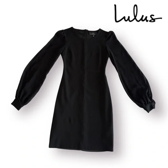 Lulu’s Long Sheer Sleeves Black Dress - Picture 2 of 9